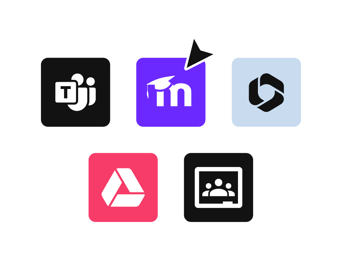 Various LMS platforms: Teams, Google Classroom, Google Drive, Moodle, Microsoft 365